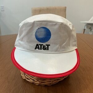 VTG USA Made AT&T Painter Cap Hat OSFA White Red Trim Tech Promo Made in USA